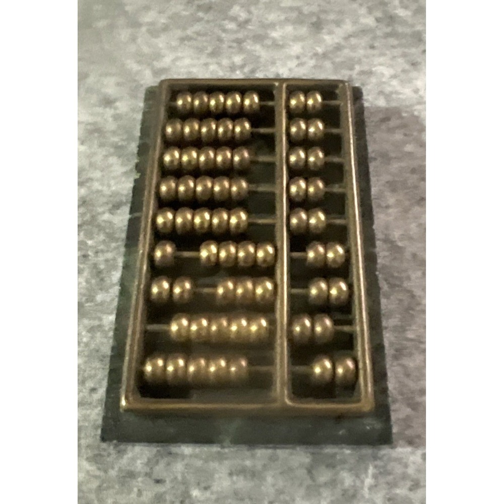 Vintage Miniature Brass Abacus Deep Green Marble Base Mid Century Modern